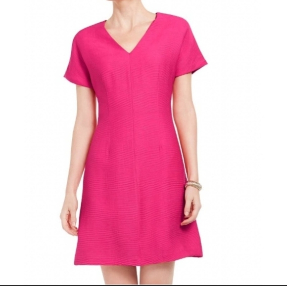 Natori Dresses & Skirts - New Natori Women's Hot Pink Short Sleeve Vneck Midi Dress Medium 10 Barbiecore